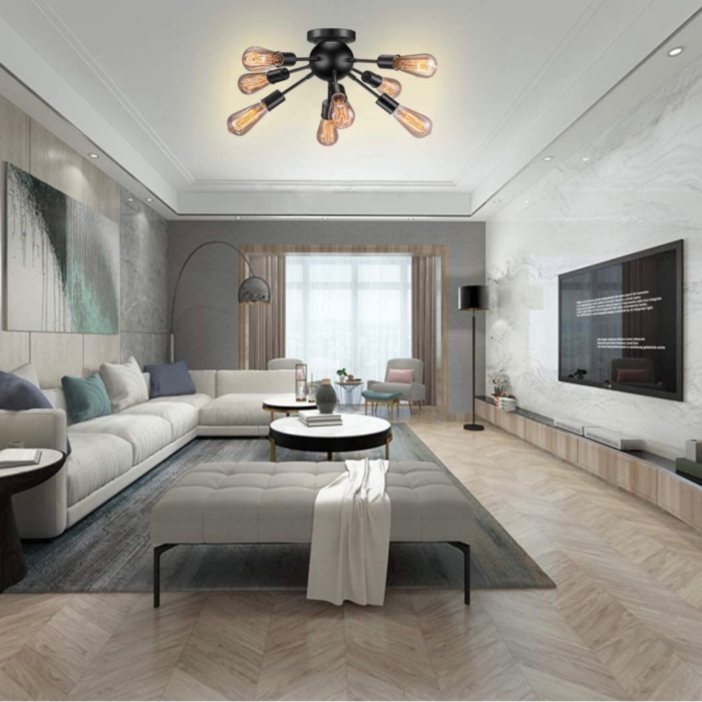 Semi Flush Mount Ceiling Light with 8 UL Sockets, E26 Base